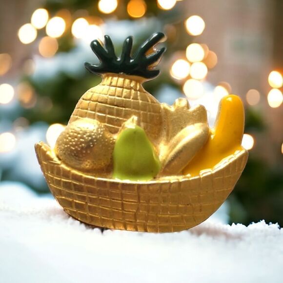 Tropical Fruit Salad Brooch Pin Gold Tone Pineapple Banana Pear Whimsical Enamel - Picture 14 of 16